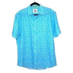 Marti Kat Men’s Short Sleeve Floral Print Button Down Shirt Blue Size Large